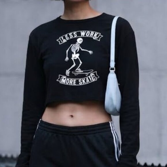Local Lab Tops - 💥🚀💥 Local Lab Skeleton Skate Graphic Crop Top Size L Long Sleeve Skater Style